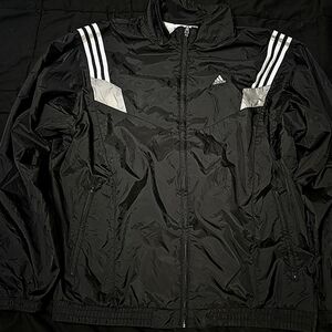 adidas Black Windbreaker Jacket with White Stripe Details